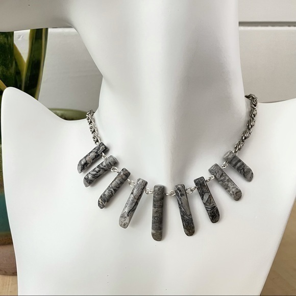Hand Crafted Jewelry - $49 SALE Handmade Snowflake Obsidian Statement Necklace Textured Chain Boho